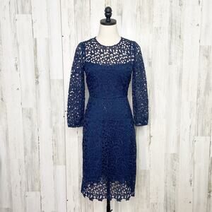 NWT J. Crew Collection Guipure Lace Overlay Dress Navy Blue Preppy Work Size 00